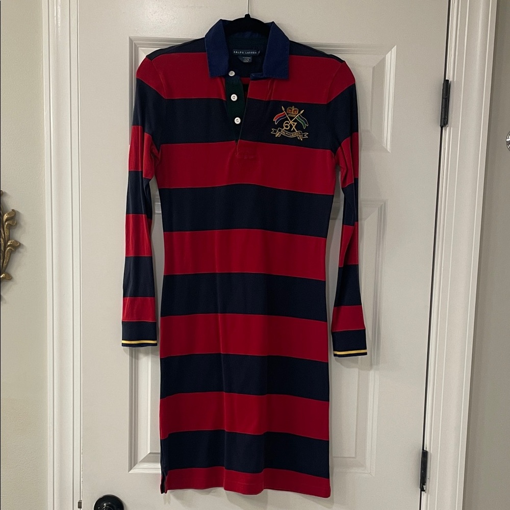 Ralph Lauren Red and Navy Long Sleeve Polo Dress